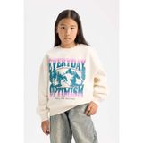 DeFacto Kız Çocuk Relax Fit Bisiklet Yaka Baskılı Sweatshirt D7055A824WN