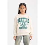 DeFacto Kız Çocuk Relax Fit Bisiklet Yaka Baskılı Sweatshirt D7057A824WN - Ekru-ER99 - 5 - 6 Yaş