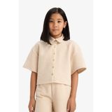 DeFacto Kız Çocuk Relax Fit Polo Yaka Basic Kısa Kollu Gömlek, 7-8 Yaş, E1102A825SM, Bej-BG286, Kız çocuk