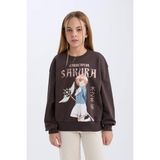 DeFacto Kız Çocuk Sakura Oversize Geniş Kalıp Bisiklet Yaka Sweatshirt D2829A824WN - 9 - 10 Yaş - Antrasit-AR227