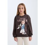 DeFacto Kız Çocuk Sakura Oversize Geniş Kalıp Bisiklet Yaka Sweatshirt D2829A824WN