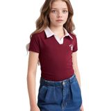 DeFacto Kız Çocuk Slim Fit Baskılı Polo Yaka Tişört Bordo, 5-6, G1001A826SM, Bordo-BR115, Kız çocuk