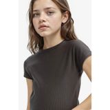 DeFacto Kız Çocuk Slim Fit Dar Kesim Bisiklet Yaka Basic Düz Fitilli Kaşkorse Kısa Kollu Tişört B3053A825SMAR211 Antrasit