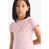 Defacto Kız Çocuk Slim Fit Dar Kesim Bisiklet Yaka Basic Düz Fitilli Kaşkorse Kısa Kollu Tişört