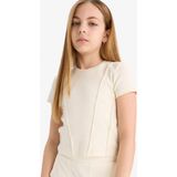 DeFacto Kız Çocuk Slim Fit Dar Kesim Bisiklet Yaka Basic Düz Ribana Kısa Kollu Tişört C0104A825SM - Ekru-ER98 - 11 - 12 Yaş