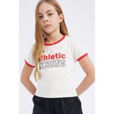 DeFacto Kız Çocuk Slim Fit Dar Kesim Bisiklet Yaka Baskılı Fitilli Kaşkorse Kısa Kollu Tişört D8542A825SM