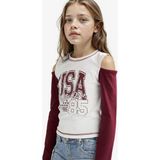 DeFacto Kız Çocuk Slim Fit Dar Kesim Bisiklet Yaka Baskılı Ribana Uzun Kollu Okul Tişörtü F7582A825AU - Ekru-ER105 - 7 - 8 Yaş