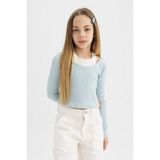 DeFacto Kız Çocuk Slim Fit Dar Kesim Bisiklet Yaka Fitilli Kaşkorse Uzun Kollu Tişört B7388A824SP