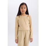 DeFacto Kız Çocuk Slim Fit Dar Kesim Bisiklet Yaka Fitilli Kaşkorse Uzun Kollu Tişört D9786A825SP