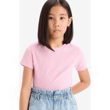 DeFacto Kız Çocuk Slim Fit Dar Kesim Bisiklet Yaka Ribana Basic Düz Kısa Kollu Tişört B3054A825SM - Pembe-PN444 - Dropsuz - 11 - 12 Yaş