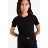 Defacto Kız Çocuk Slim Fit Dar Kesim Bisiklet Yaka Ribana Basic Düz Kısa Kollu Tişört