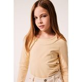 DeFacto Kız Çocuk Slim Fit Dar Kesim Kaçık Yaka Baskılı Fitilli Kaşkorse Uzun Kollu Tişört D9237A825SP - Bej-BG362 - 9 - 10 Yaş
