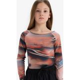DeFacto Kız Çocuk Slim Fit Dar Kesim Kaçık Yaka Uzun Kollu Tişört D9268A825SP - Bej-BG387 - 11 - 12 Yaş