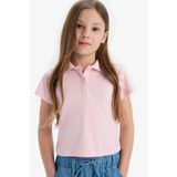 DeFacto Kız Çocuk Slim Fit Dar Kesim Polo Yaka Basic Düz Fitilli Kaşkorse Kısa Kollu Tişört Z7794a625sm