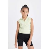 DeFacto Kız Çocuk Slim Fit Dar Kesim Polo Yaka Fermuarlı Basic Düz Kolsuz Tişört D3555A824SM