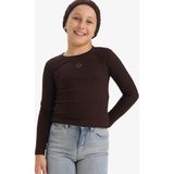 DeFacto Kız Çocuk Slim Fit Dar Kesim Yıldızlı Fitilli Kaşkorse Uzun Kollu Tişört G3896A825WN - Kahve-BN304 - 8 - 9 Yaş