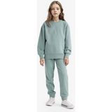 DeFacto Kız Çocuk Standart Fit Basic Düz Beli Lastikli Okul Jogger Eşofman Altı Y1226A625AU - Yeşil-GN1129 - 9 - 10 Yaş