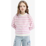 DeFacto Kız Çocuk Standart Fit Bisiklet Yaka Çizgili Triko Kazak C6903A825AU - Pembe-PN444 - 9 - 10 Yaş