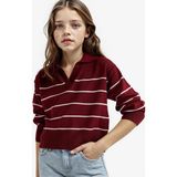 DeFacto Kız Çocuk Standart Fit Polo Yaka Çizgili Triko Kazak E7737A825AU - Bordo-BR205 - 7 - 8 Yaş