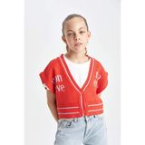 DeFacto Kız Çocuk V Yaka Triko Yelek C6928A824AU - 7 - 8 Yaş - Kırmızı-RD256