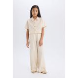 DEFACTO Kız Çocuk Wide Leg Çizgili Pantolon, Bej, 9-10 Yaş