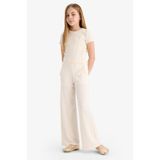 DEFACTO Kız Çocuk Wide Leg Eşofman Altı, Ekru, 13+14