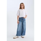 DeFacto Kız Çocuk Wide Leg Kargo Cepli Geniş Bol Paça Jean Pantolon D4689A824AU