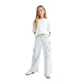 DeFacto Kız Çocuk Wide Leg Kargo Cepli Geniş Bol Paça Jean Pantolon Mavi 13/14 Yaş
