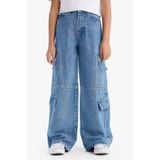 DeFacto Kız Çocuk Wide Leg Kargo Geniş Bol Paça Jean Pantolon D9695A825SM