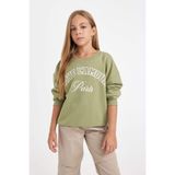 DeFacto Kız Çocuk Yeşil Relax Fit Bisiklet Yaka Baskılı Sweatshirt D3572A824AU