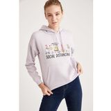 DeFacto L1770A619AUYL377 Relax Fit Kapüşonlu Yazı Baskılı Kız Çocuk Sweatshirt