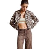 DeFacto Leopar Desenli Denim Ceket, XL, G3105AX25AU, Kahve-BN336, Kadın