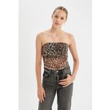 DeFacto Leopar Desenli Straplez Tül Bluz D4792AX24AU