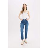 DeFacto Lina Comfort Mom Normal Bel Düz Paça Jean Kar Yıkamalı Pantolon, 34, D8179AX25SP, Mavi, Kadın