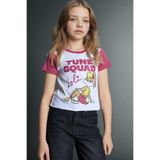 DeFacto Looney Tunes Cropped Fit Ribana Tişört Kız Çocuk, 8-9 Yaş, G8309A826SP, Beyaz-WT34, Kız çocuk