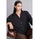 DeFacto Loose Fit Akışkan Kumaş Gömlek, S, E9007AX26SP, Siyah, Kadın
