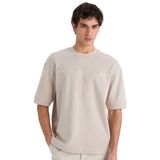 DeFacto Loose Fit Bisiklet Yaka Baskılı Kısa Kollu Ağır Kumaş Tişört, S, E0575AX25SM, Bej-BG170, Erkek