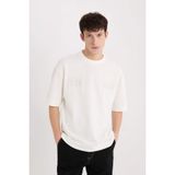 DeFacto Loose Fit Bisiklet Yaka Baskılı Kısa Kollu Ağır Kumaş Tişört, XS, D5756AX25SP, Ekru-ER137, Erkek
