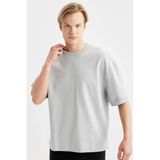 DeFacto Loose Fit Bisiklet Yaka Kısa Kollu Ağır Kumaş Basic Düz Tişört, M, B4844AX24SP, Gri-GR253, Erkek