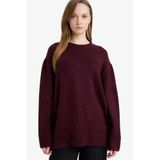 DeFacto Loose Fit Bisiklet Yaka Triko Kazak Tunik, L, G7239AX25CW, Bordo-BR504, Kadın
