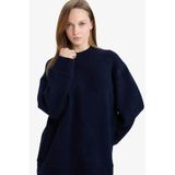 DeFacto Loose Fit Bisiklet Yaka Triko Kazak Tunik, L, G7239AX25CW, Lacivert-NV207, Kadın