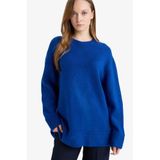 DeFacto Loose Fit Bisiklet Yaka Triko Kazak Tunik, L, G7239AX25CW, Mavi-BE835, Kadın