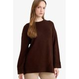 DeFacto Loose Fit Bisiklet Yaka Triko Kazak Tunik, M, G6912AX25WN, Kahve-BN468, Kadın