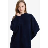 DeFacto Loose Fit Bisiklet Yaka Triko Kazak Tunik, M, G7239AX25CW, Lacivert-NV207, Kadın