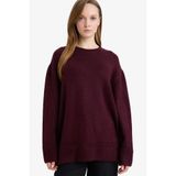 DeFacto Loose Fit Bisiklet Yaka Triko Kazak Tunik, S, G7239AX25CW, Bordo-BR504, Kadın