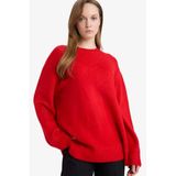 DeFacto Loose Fit Bisiklet Yaka Triko Kazak Tunik, S, G7239AX25CW, Kırmızı-RD328, Kadın