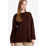 DeFacto Loose Fit Bisiklet Yaka Triko Kazak Tunik, XL, G6912AX25WN, Kahve-BN468, Kadın