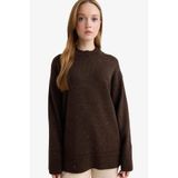 DeFacto Loose Fit Bisiklet Yaka Triko Tunik Kahverengi, L, F3242AX25WN, Kahve-BN258, Kadın