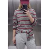 DeFacto Loose Fit Çizgili Sweatshirt, S, G9469AX26SP, Gri-GR256, kadın