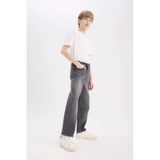 DeFacto Loose Fit Düz Paça Basic Düz Jean Pantolon Erkek Çocuk, 7-8 Yaş, D6489A825SM, Gri-NM55, Erkek Çocuk